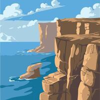 A cartoon illustration of a cliff with rocks and water vector