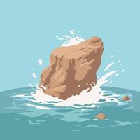 A rock in the ocean with waves and water vector