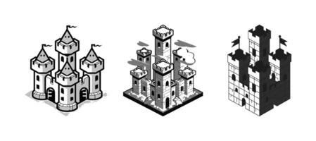 medieval castle towers on an isometric background vector