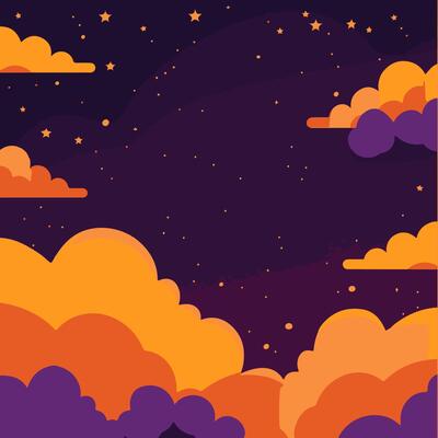 orange and yellow clouds with stars
