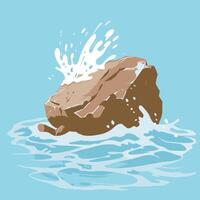 A rock in the ocean with water splashing over it vector