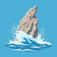 Rock in the sea with waves and rocks vector