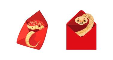 snake peeking out of a red envelope vector