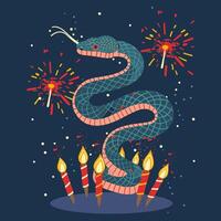 A snake twirling around a bundle of lit firecrackers vector