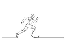 Single line drawing of a determined athlete with a prosthetic leg running, symbolizing perseverance and overcoming challenges vector