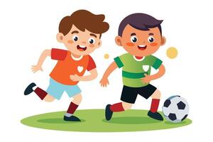 two boys playing football on a field vector