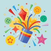 a colorful box with fireworks and stars vector