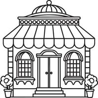 a black and white drawing of a store front vector