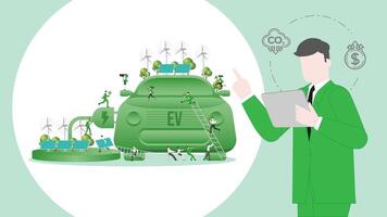 ESG business carbon credit profit calculate in Electric Vehicle. Carbon credit vision from reduce carbon footprint and carbon dioxide to Net Zero in year 2050 vector