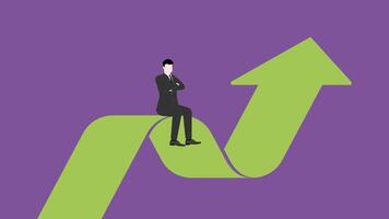 Confident businessman thinking and sitting with arms crossed on a green graph. vector