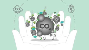 ESG sustainability policy in hand. Carbon credit calculate from reduce carbon footprint and carbon dioxide to carbon offset. CO2 in Hand. vector
