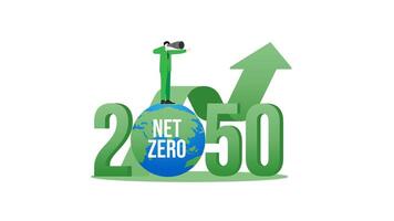 A vision man and graph up the world in the year 2050. A nationally determined contribution, Net Zero emissions vector