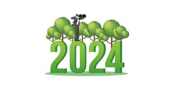 Vision businessman uses binoculars on 2024 and tree forest vector