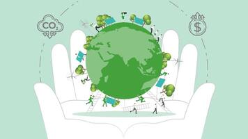 ESG sustainability policy in hand. Carbon credit calculate from reduce carbon footprint and carbon dioxide to carbon offset. Earth in Hand. vector