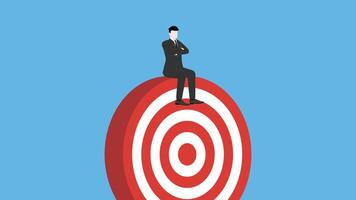Confident businessman thinking and sitting with arms crossed on a target goal. vector