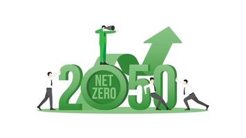 Graph up and business team in the year 2050. A nationally determined contribution, Net Zero emissions vector