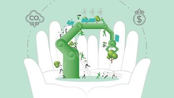 ESG sustainability policy in hand. Carbon credit calculate from reduce carbon footprint and carbon dioxide to carbon offset. Industry in Hand. vector