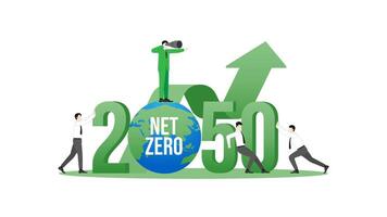Business team and graph up the world in the year 2050. A nationally determined contribution, Net Zero emissions vector