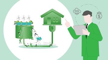 ESG business carbon credit profit calculate in Green house energy. Carbon credit vision from reduce carbon footprint and carbon dioxide to Net Zero in year 2050 vector