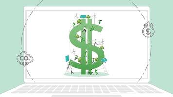 ESG sustainability business policy. Carbon credit calculate from reduce carbon footprint and carbon dioxide to carbon offset. Laptop computer notebook with Dollar profit on desktop. vector