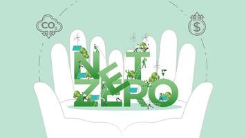ESG sustainability policy in hand. Carbon credit calculate from reduce carbon footprint and carbon dioxide to carbon offset. NET ZERO in Hand. vector