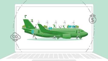 ESG sustainability business policy. Carbon credit calculate from reduce carbon footprint and carbon dioxide to carbon offset. Laptop computer notebook with green plane on desktop. vector