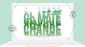 ESG business policy Climate Change in laptop. Carbon credit calculate from reduce carbon footprint and carbon dioxide to net zero goal in 2050. vector