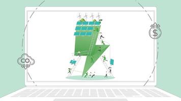 ESG sustainability business policy. Carbon credit calculate from reduce carbon footprint and carbon dioxide to carbon offset. Laptop computer notebook with green energy on desktop. vector
