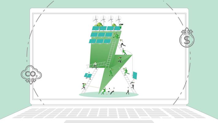 ESG sustainability business policy. Carbon credit calculate from reduce carbon footprint and carbon dioxide to carbon offset. Laptop computer notebook with green energy on desktop.