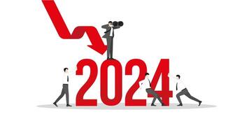 Global recession concept in the year 2024. A vision businessman and teamwork vector