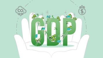ESG policy GDP in hands. Carbon credit calculate from reduce carbon footprint and carbon dioxide to Net Zero Goal in 2050. vector