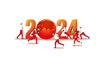 ESG policy in the year 2024, red Earth with teamwork planting a tree vector