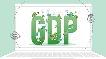 ESG business GDP policy in laptop. Carbon credit calculate from reduce carbon footprint and carbon dioxide to net zero goal in 2050. vector