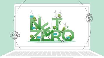 ESG sustainability business policy. Carbon credit calculate from reduce carbon footprint and carbon dioxide to carbon offset. Laptop computer notebook with net zero on desktop. vector