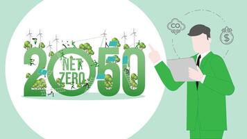 ESG business carbon credit profit calculate. Carbon credit vision from reduce carbon footprint and carbon dioxide to Net Zero in year 2050 vector