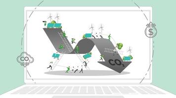 ESG sustainability business policy. Carbon credit calculate from reduce carbon footprint and carbon dioxide to carbon offset. Laptop computer notebook with CO2 graph on desktop. vector