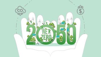 ESG policy in hands. Carbon credit calculate from reduce carbon footprint and carbon dioxide to Net Zero Goal in 2050. vector