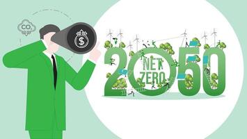 ESG sustainability business visionary. Carbon credit vision from reduce carbon footprint and carbon dioxide to Net Zero in year 2050 vector