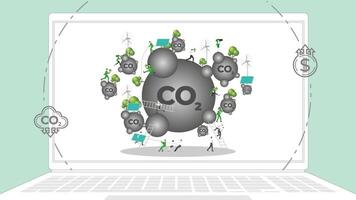 ESG sustainability business policy. Carbon credit calculate from reduce carbon footprint and carbon dioxide to carbon offset. Laptop computer notebook with CO2 on desktop. vector