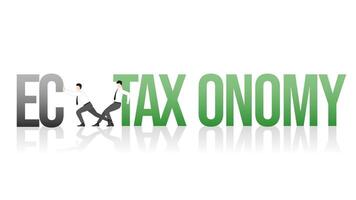 Changing of a new global business policy. Businessmen push an Economy change to Taxonomy vector