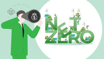 ESG sustainability business visionary. Carbon credit vision from reduce carbon footprint and carbon dioxide to carbon offset. Vision of Net Zero vector