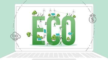 ESG sustainability business policy. Carbon credit calculate from reduce carbon footprint and carbon dioxide to carbon offset. Laptop computer notebook with ECO on desktop. vector