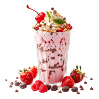 Delicious Strawberry Sundae with Cherry and Toppings png