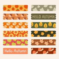 Autumn Themed Washi Tape Patterns Set for Scrapbooking.Hello Autumn Decorative Washi Tape with Cute Fall Designs. vector