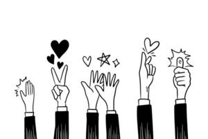 doodle hands up,Hands clapping. applause gestures. clapping illustration vector