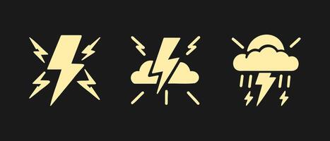 Creative collection of lightning and thunder symbols designed for weather-themed graphics and illustrations in various styles vector