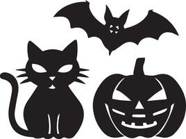 A Halloween creepy pumpkin, bat and cat icon created for various companies, showcasing a creepy, eerie, and haunting design. Ideal for logos, posters, t-shirts, and different graphic projects vector