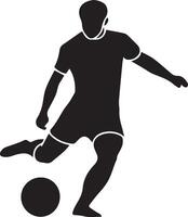 A football player with solid black colour icon designed for various football teams. The design is clean and striking, making it ideal for logos, posters, t-shirts, and other graphic projects. vector