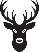 A minimalist black icon of a deer in silhouette style. The deer should be elegantly posed, with its head slightly raised and antlers prominently displayed, giving a sense of grace and strength vector