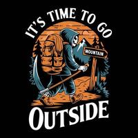 Grim Reaper Hiking Adventure It's Time to Go Outside Vintage Artwork vector